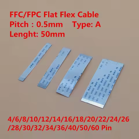 10PCS FFC/FPC Flat Flex Cable 5cm 4/6/8/10/12/14/16/18/20/22/24/26/28-60Pin Same Side 0.5mm Pitch AW