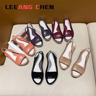 LEEANG CHEN New Women's Summer Colorful Jelly Shoes Woman Casual Beach Flat Sandals Peep Toe Non-slip Plastic Slipper