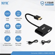 NYK Converter HDMI to HDMI + VGA 4K 60hz 30hz HUB Dual Port Audio