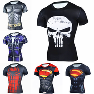 [Ready stock] Compression Shirt T Shirt Men Anime Superhero Punisher Captain America Superman 3D Tshirt Fitness Tights Base Layer T Shirts Sports pants lAMo