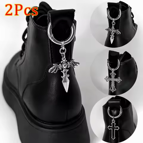 2pcs Diamond Cross Shoes Buckles Removable Metal Cross Pendant Boots Heel Decoration for Women Party