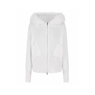 YUEZHONGWEI | Áo Cardigan Sweater Cổ Lông Đôi Zip Mũ Trùm Màu Xám