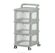 Rak Troli Susun Serbaguna Plastik Rak Trolley Dorong Laci Rak Anak Aesthetic Troli Dorong Baju Baby