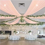 Ceiling Drapes 6 Panels Light Peach 5ftx20ft Wedding Arch Draping Fabric Chiffon Wedding Drapes Curtain Decorations with Rod Pocket