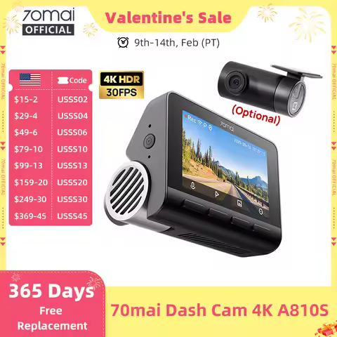 New 70mai Dash Cam A810S 4K HDR GPS ADAS Auto Record Dual-Channel Motion Detection 4G LTE Support Ca
