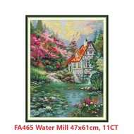 Stamped to Stamped* FA465 Water Mill, 47x61cm, 11CT Aida Printed Fabric Cross Stitch Complete Set