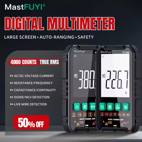 MASTFUYI Auto-Ranging Digital Multimeter High Precision 6000 Counts True RMS Tester Capacitance Ohm 