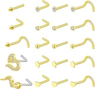 Ldurian 22PCS Nose Rings Studs | Nostril Piercing Jewelry Titanium Nose Stud Ring | Surgical Steel N