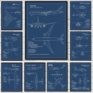 Air Force Plane Airbus Patent Prints Airplane Poster Fighter Aviation Blueprint Canvas Painting ,No 