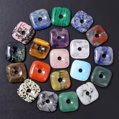 3PCS Square Natural Stone Peace Pendant 30mm Amethyst Agate Jade Healing Bead Fit Minimalist Boho Ch