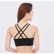 B 033 - BRALETTE plain cross sports bra - BLACK