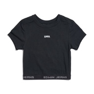 EDWIN 女裝 合身短版短袖T恤 (黑色) #上衣