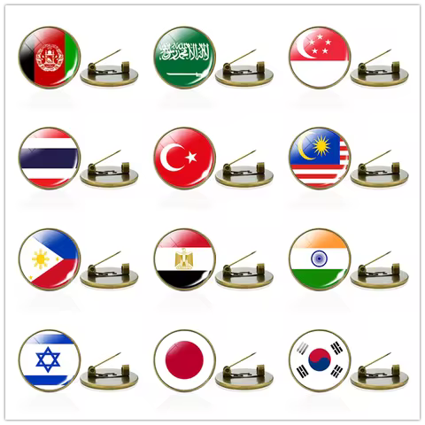 Asian Countries Flag Badges China India Afghanistan Egypt Singapore Nepal Turkey Israel National Fla