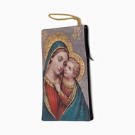 天主教手機套 23*15 cm 聖母與聖嬰玫瑰念珠袋 掛毯編織包1781622