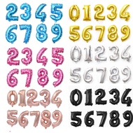 MERAH Age Number Foil Balloons in Silver, Gold, Pink Rosegold, Black, Red, Size 40cm, 16 Inch
