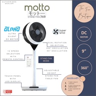 Alpha Motto SF360 - Powerful 360 DC Motor Stand Fan and Table Fan with 12 Speed Selection and Remote Control (2-in-1)