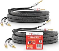 Nakamichi Excel Series 24k Gold Plated Banana Plug with (6 Feet) Speaker Cable Wire 99.9% Oxygen-Free Copper (OFC) Heavy Duty Braided in-Wall CL2 Rated - Black (12AWG / 6ft / 1.8m) 2-Pack