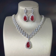 [212] - FETHER HONGKONG - Red Dubai Style Jewelry Set Platinum Plated Jewelry Luxury for Women
