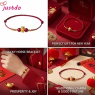 JUSTODO Lucky Horse Bracelet, Adjustable 999 Sliver Beaded Bracelet, Trendy Gold Color Horse Elegant