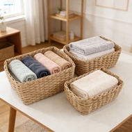 [Georgia]  Desktop Storage Basket Free Storage Box 3pcs Natural Rattan Woven Storage Baskets Stackab