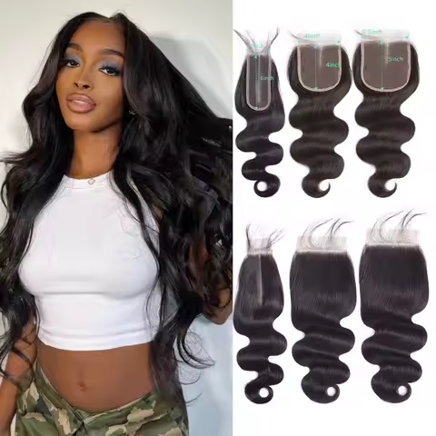 24 Inch Body Wave Closure 4x4 5x5 Transparent Lace Closure Human Hair PrePlucked Baby Hair 2x6 HD La