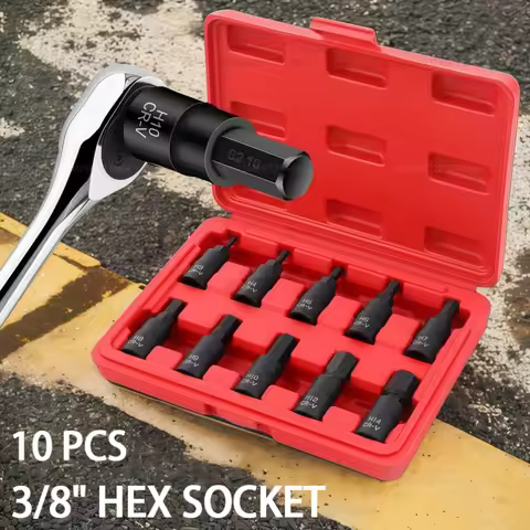 10PC 3/8" Drive Socket Set H3-14/T20-60 with Red Case, Professional Torx/Hex Tool Kit for Auto Maint