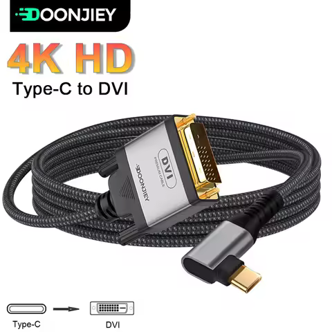 Elbow USB Type C to DVI Adapter Cable 4K 30Hz Type-C Male to DVI Male Video Converter Cable For Proj