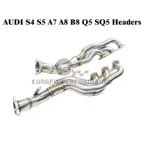 KUNGFU PERFORMANCE SS304 Long Tube Exhaust Header For S4 S5 B8 3.0T A7 A8 Q5 SQ5 3.0 TFSI V6