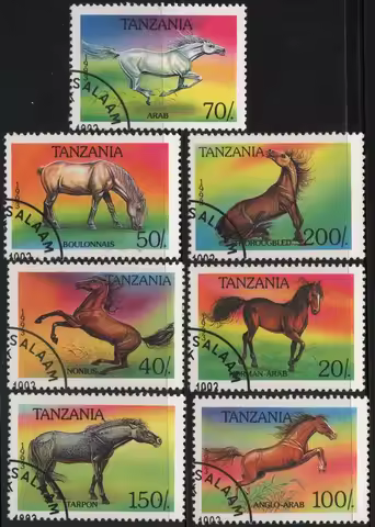 7Pcs/Set Tanzania Post Stamps 1993 Horses Marked Postage Stamps for Collecting