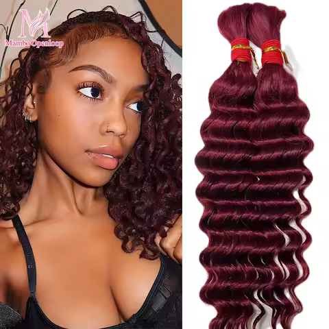 Boho Braids Human Hair Deep Wave Bulk Hair For Braiding No Weft Curly Hair Bundles 99J Burgundy Croc