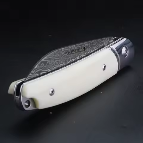 Bull bone handle Damascus VG10 folding knife, finely polished pocket knife, family fruit knife