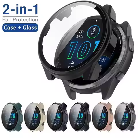 Tempered Glass Case for Garmin Forerunner 965 955 255 165 Screen Protector & Protective Bumper Cover