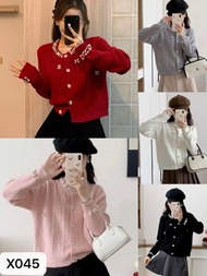 重工釘珠小香風紅色開衫毛衣 聖誕氣質針織外套女裝 修身顯瘦- 白色 均碼