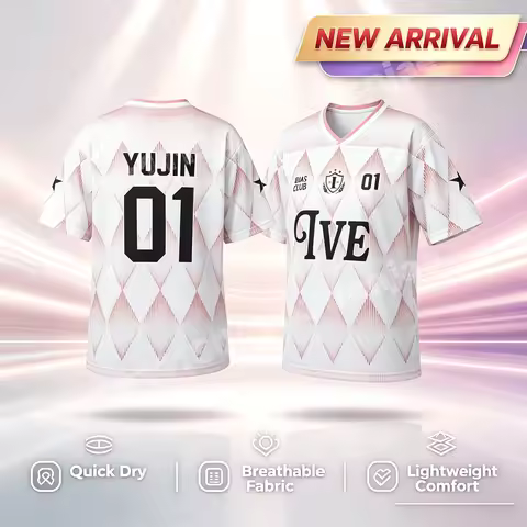 Kpop IVE Yujin 01 Diamond Lattice Print Jersey Lightweight Sport Tee Family Matching Parent Child Fa