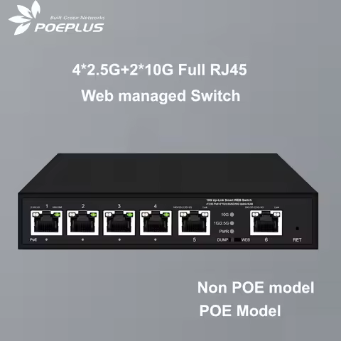 2 Ports 10G RJ45 Uplink 4 Ports 2.5Gbe Network Switch Multi-gigabit 6 Ports POE Switch Web Managed 2