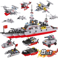 City War Military Battleship Building Kit, 8 in 1 Cruiser Ocean Ship Building Blocks Set with Warshi