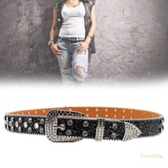 Treeling Shinning Rhinestone Buckle Waist Belts for Jeans Adjustable Belt for Cowboy Cowgirl Teens F