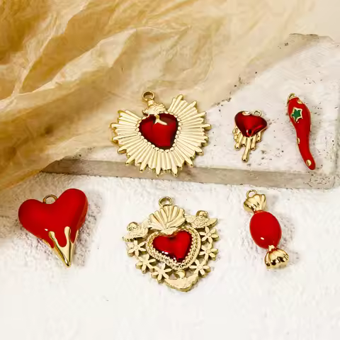 1 Piece 304 Stainless Steel Charms 14K Gold Plated Red Heart Ex Voto Heart Pendants For DIY Jewelry 
