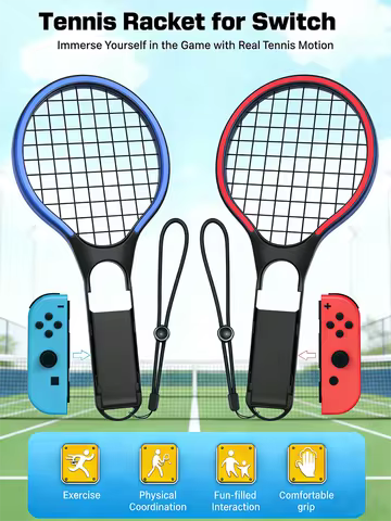2 Packs Tennis Racket for Nintendo Switch Hand Grip Holder Accessories for Joycon Controllers for Ma