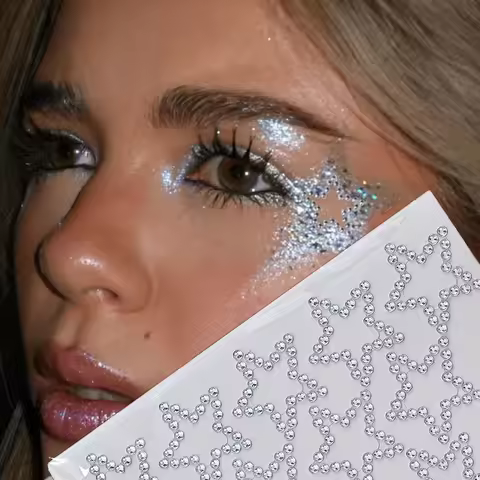 1Sheet Five-pointed Star Gem Facial Makeup Sticker 3D Self Adhesive Water Diamond Jewelry Decals Spa