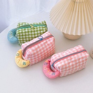 High-value Small Fresh Korean Style Plaid Cosmetic Bag Embroidery Pure Cotton Handbag Cosmetic C6
