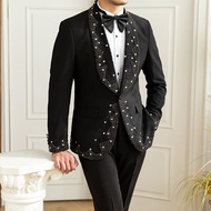 Mr. Lusan Wedding Banquet Elegant Accessible Luxury Green Fruit Collar Suit Vintage Court Style Blac