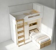 環保板實木儲物床 上床下櫃  錯位上下床 收納滿分 箱體床 小戶型設計 傢私 可定製 bed 組合床 衣櫃床 【包送貨 Free Delivery】Modular bed 床架 儲物床 榻榻米衣櫃一體