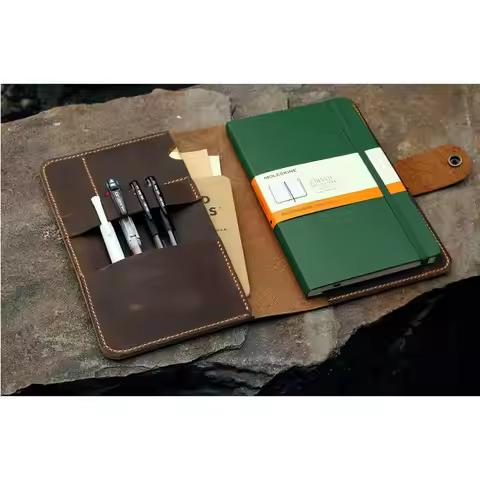 Personalized leather moleskine cover with pen holder custom leather cover for large moleskine volant