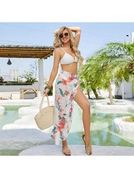 Trajes de baño de gasa para mujer, pareos de playa, trajes de baño,Traje de baño de malla transparente para mujer, con volantes, lazo lateral, pareo de playa,Maxi Piscina Resort,Vestido de Playa para Mujer Sarongs con Cobertura para Traje de Baño Falda de Bikini con Lazo en la Cintura Dividida