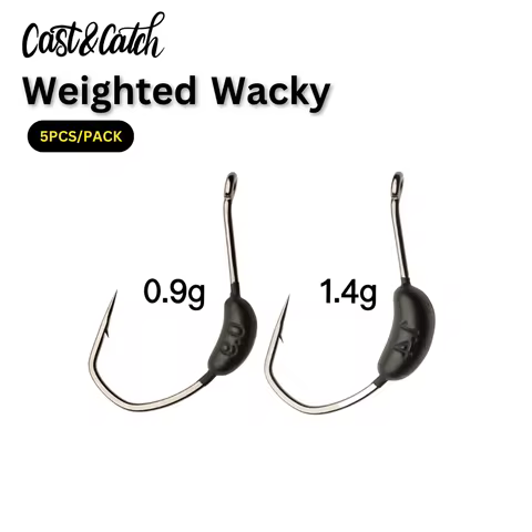Cast&Catch Weighted Wacky Hooks with 0.9g/1.4g Sinker-Barbed Anti-Escape Lure Fishing Hooks, 5pcs Pa
