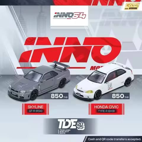 INNO In Stock TDE 1:64 2025 Thailand Dinner EF9 CIVIC EK9 SKYLINE GTR R34 Diecast Diorama Car Model 