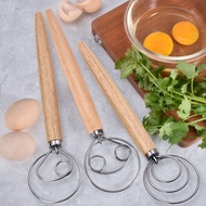 43cm Oak Handle Flour Beater Flour Beater Denmark Dough Stirring Rod Stainless Steel Coil Whisk OAEX