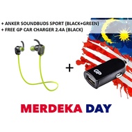ANKER SOUNDBUD SPORT (BLACK+GREEN) + FREE GP CAR CHARGER 1 PORT 2.4A (BLACK)
