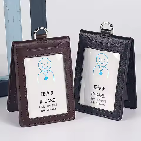 Cowhide ID Card Holder Business Document Case Leather Factory Staff Office Workers Badge Tag Cases w